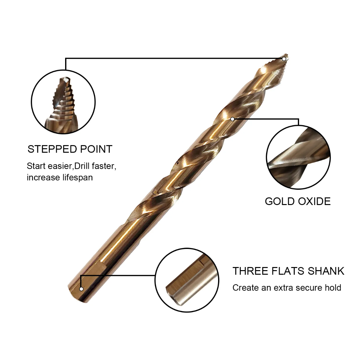 29Pcs 1/16-1/2 M35 Cobalt Stepped Point Drill Bit Set Gold Oxide in Round Case for Stainless Steel Hard Metal Acrylic HSS