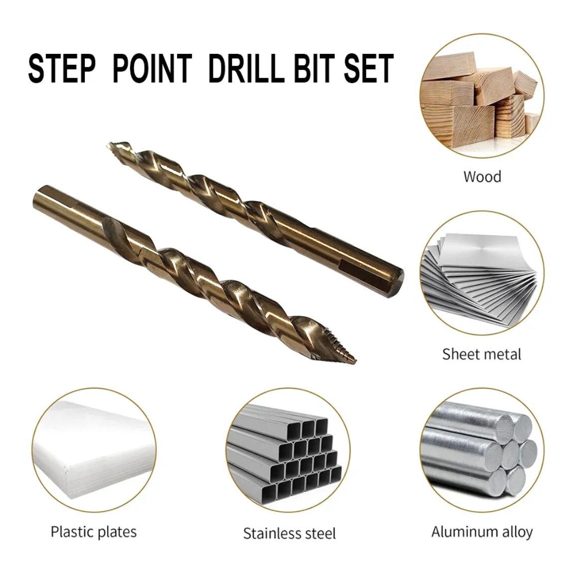 29Pcs 1/16-1/2 M35 Cobalt Stepped Point Drill Bit Set Gold Oxide in Round Case for Stainless Steel Hard Metal Acrylic HSS